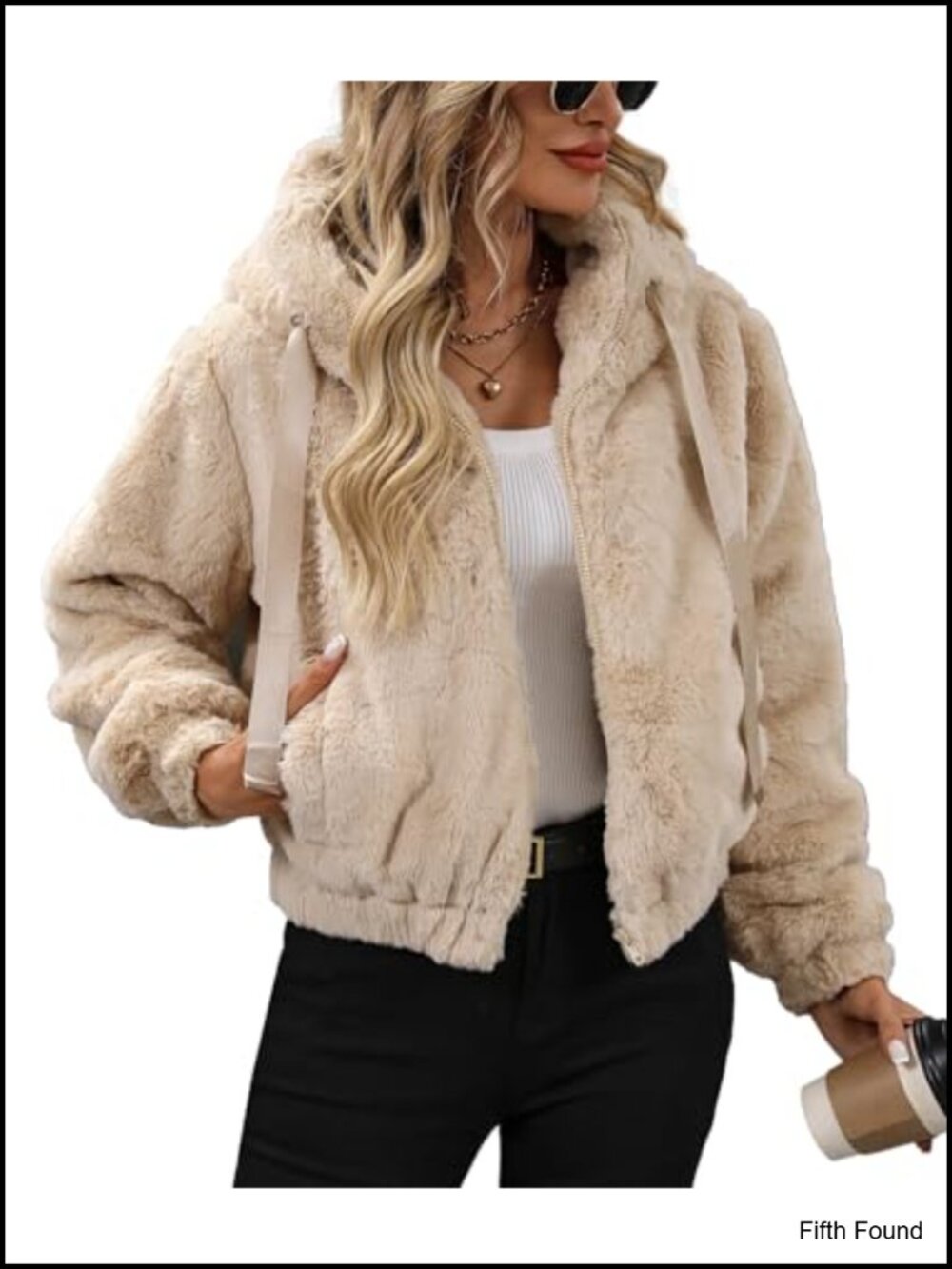 Faux Fur Crop Coat Full Zip Fleece Sherpa Jacket with Hood